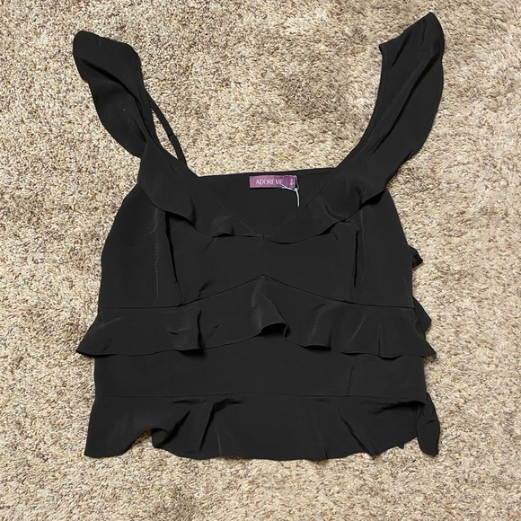 Adore Me Tops - NWT Adore Me Bay Lake Cami Black Ruffle Work Top Size 2x